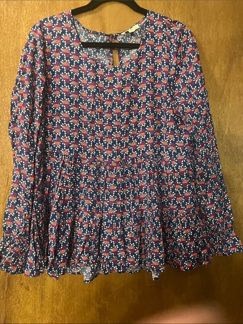 Anthropologie Navy Floral Tiered A-Line Skirted Top - Pink & White Print